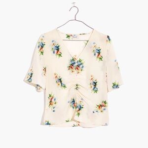 Madewell floral silk shirred-front top